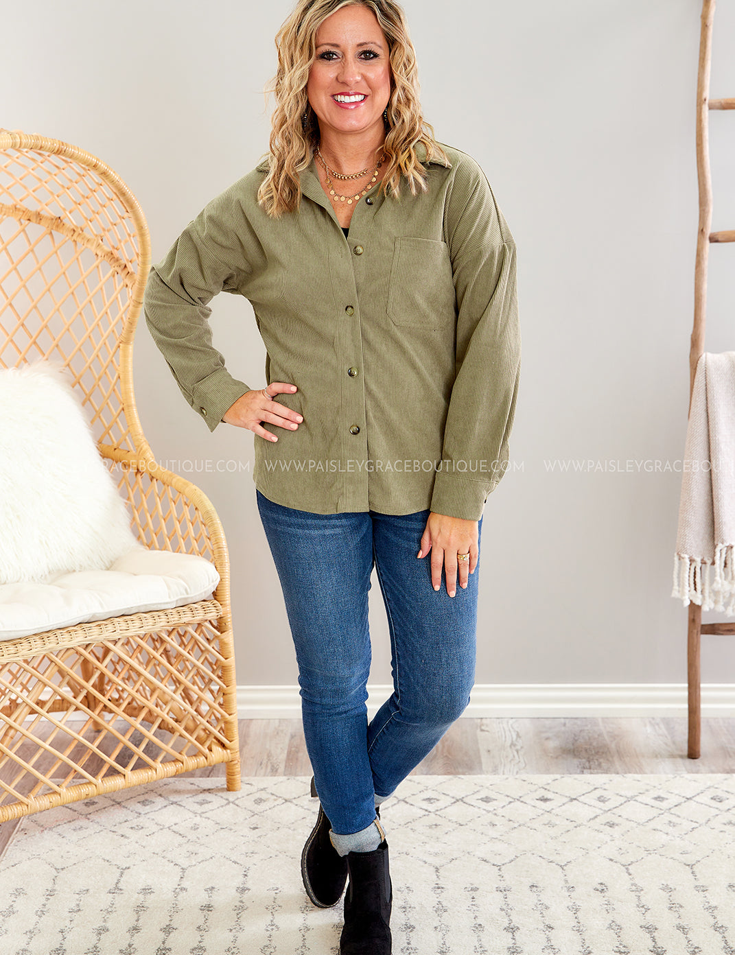 Corduroy Cuteness Shacket - Olive* LAST ONES FINAL SALE *