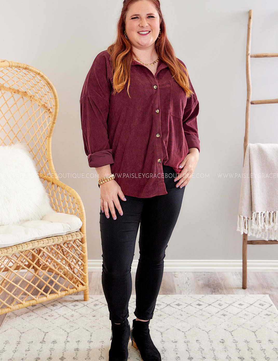 Corduroy Cuteness Shacket - Wine* LAST ONES FINAL SALE *
