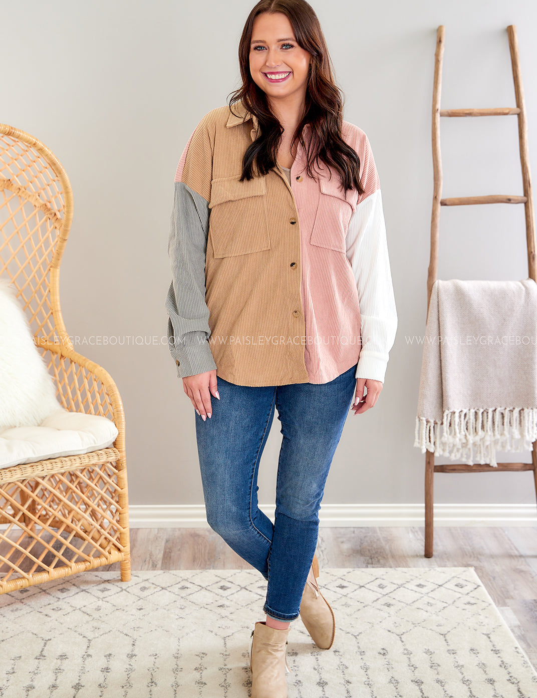 Streets of New York Shacket - Mocha/Pink* LAST ONES FINAL SALE *