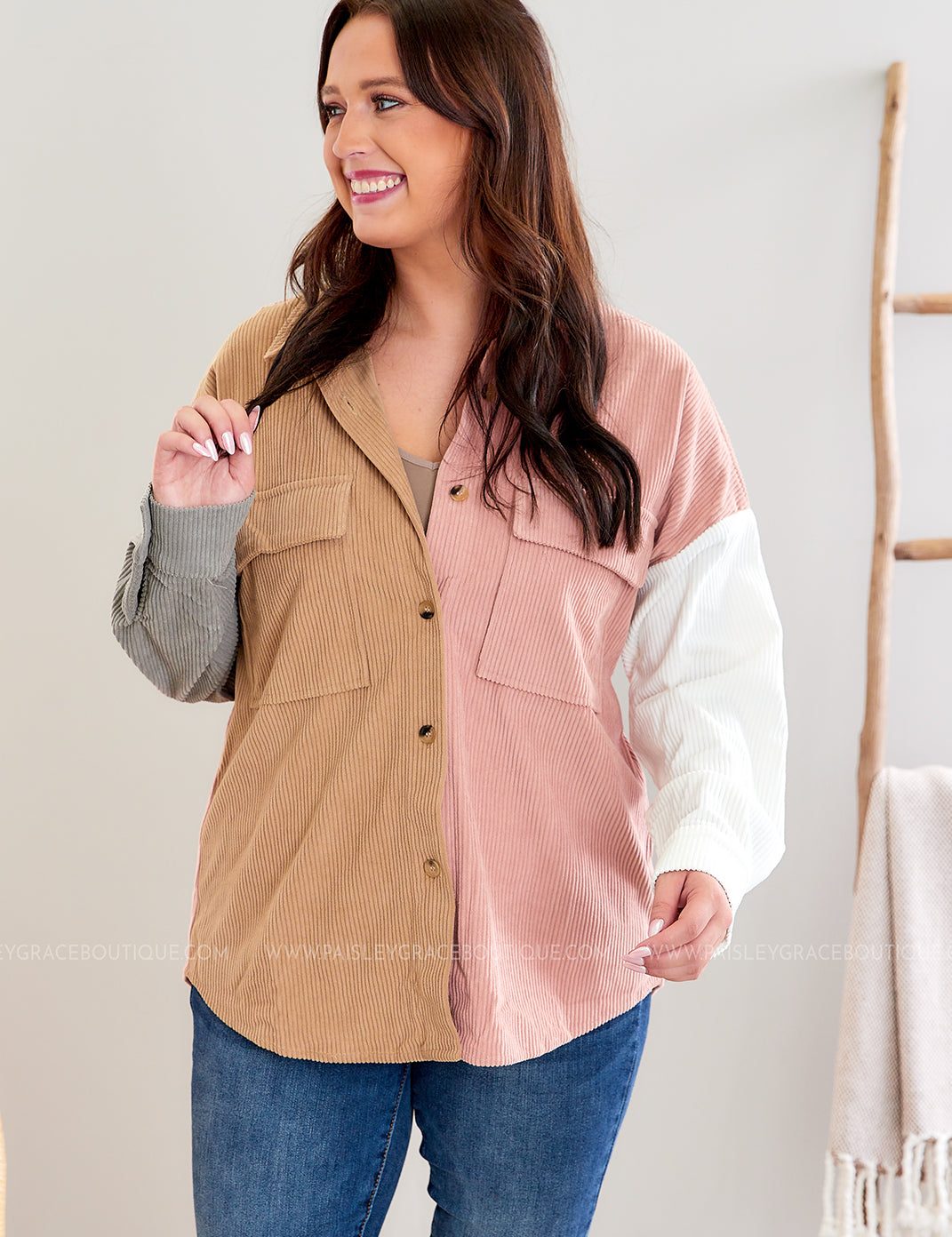 Streets of New York Shacket - Mocha/Pink* LAST ONES FINAL SALE *