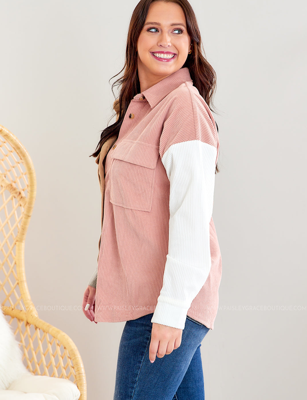 Streets of New York Shacket - Mocha/Pink* LAST ONES FINAL SALE *