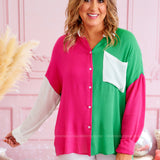 Ask Me Again Top - Fuchsia/KellyGreen - LAST ONES FINAL SALE