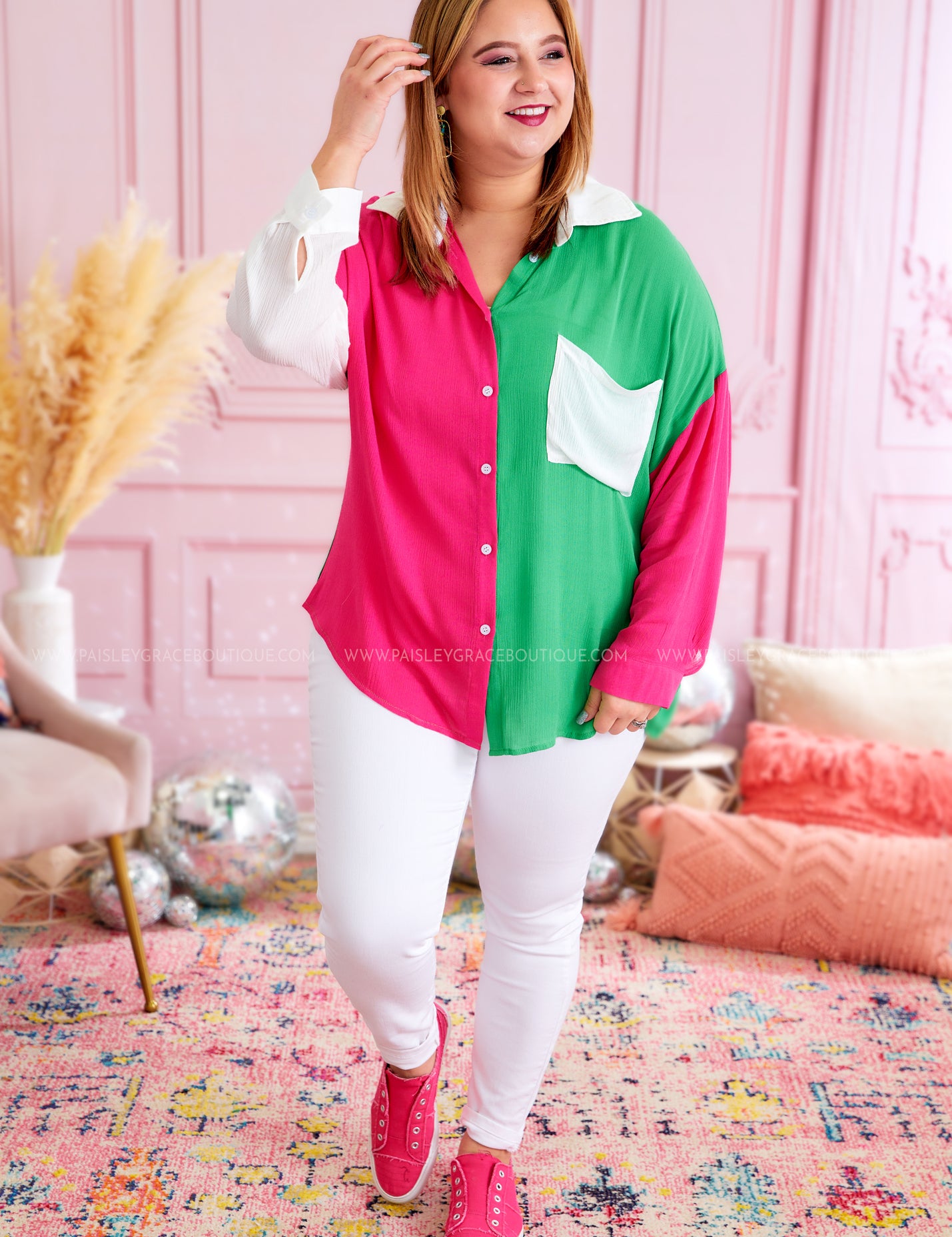 Ask Me Again Top - Fuchsia/KellyGreen - LAST ONES FINAL SALE