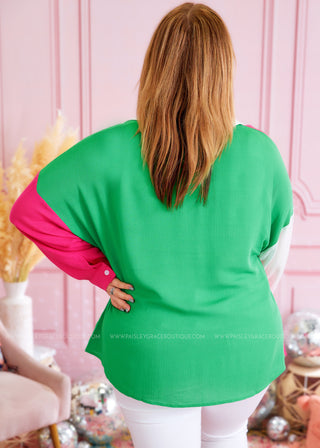 Ask Me Again Top - Fuchsia/KellyGreen - FINAL SALE