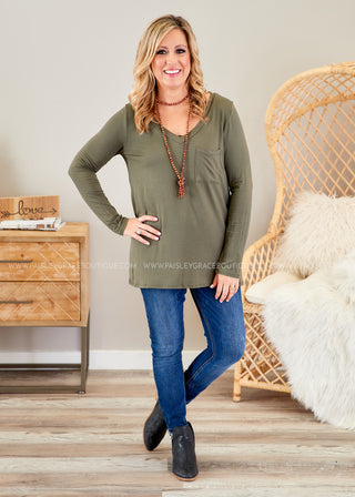 Basic Long Sleeve- OLIVE - LAST ONES FINAL SALE