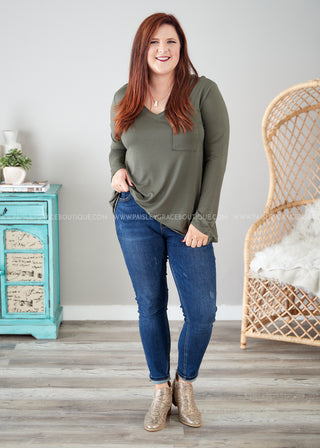 Basic Long Sleeve- OLIVE - LAST ONES FINAL SALE