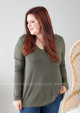 Basic Long Sleeve- OLIVE - LAST ONES FINAL SALE
