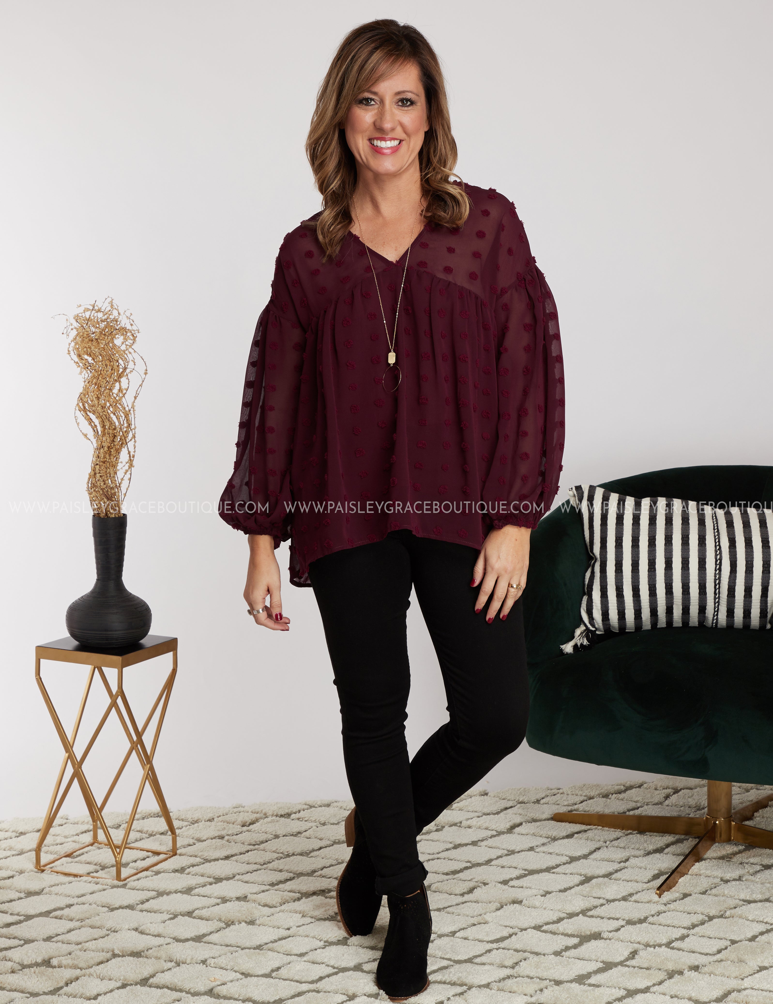 Dollop of Beauty Top- BURGUNDY - LAST ONES FINAL SALE