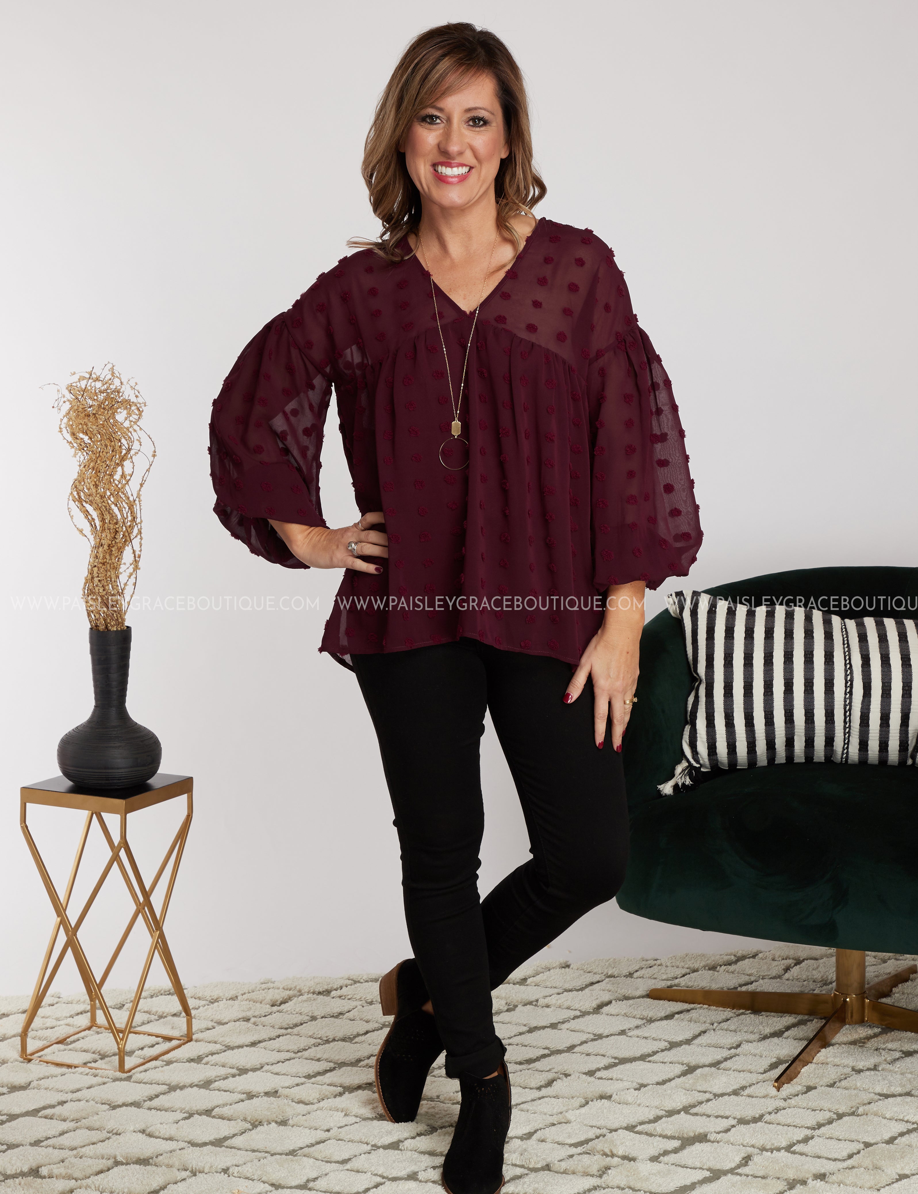 Dollop of Beauty Top- BURGUNDY - LAST ONES FINAL SALE