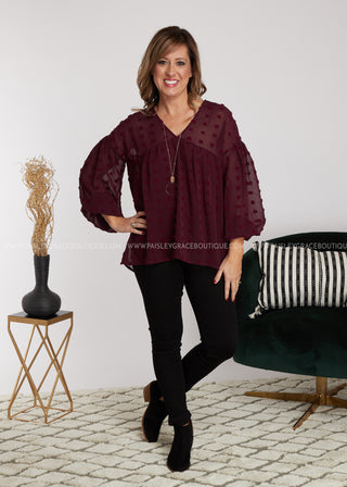 Dollop of Beauty Top- BURGUNDY - LAST ONES FINAL SALE