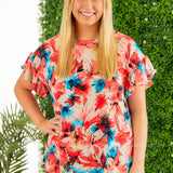 Coral Short Sleeve Floral Print Knit Top (S-XL)* LAST ONES FINAL SALE *
