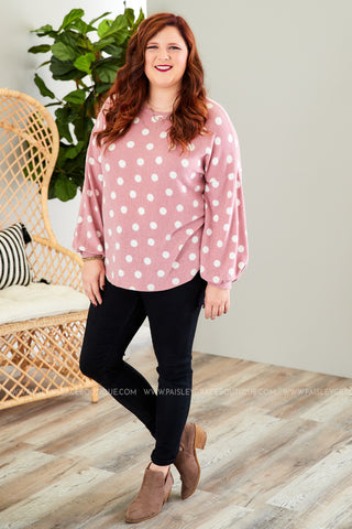 Beckette Polka Dot Top- MAUVE - LAST ONE FINAL SALE