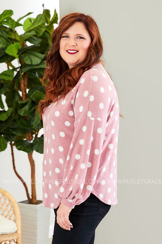 Beckette Polka Dot Top- MAUVE - LAST ONE FINAL SALE