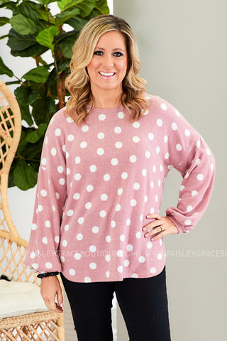 Beckette Polka Dot Top- MAUVE - LAST ONE FINAL SALE