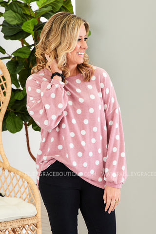 Beckette Polka Dot Top- MAUVE - LAST ONE FINAL SALE