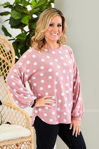 Beckette Polka Dot Top- MAUVE - LAST ONE FINAL SALE