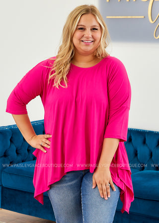 Fuchsia Solid Knit Top 3/4 Sleeve (S-XL) FINAL SALE