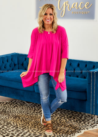 Fuchsia Solid Knit Top 3/4 Sleeve (S-XL) FINAL SALE