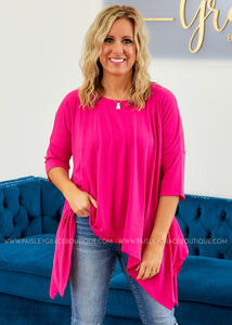Fuchsia Solid Knit Top 3/4 Sleeve (S-XL) FINAL SALE CLEARANCE