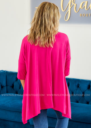 Fuchsia Solid Knit Top 3/4 Sleeve (S-XL) FINAL SALE