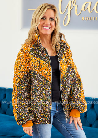 Floral Color Block Puffer Jacket - LAST ONES FINAL SALE