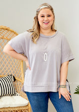 Load image into Gallery viewer, Short Sleeve Top with Contrast Floral Back - Grey - FINAL SALE
