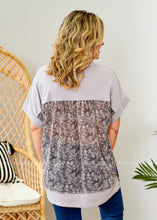 Load image into Gallery viewer, Short Sleeve Top with Contrast Floral Back - Grey - FINAL SALE

