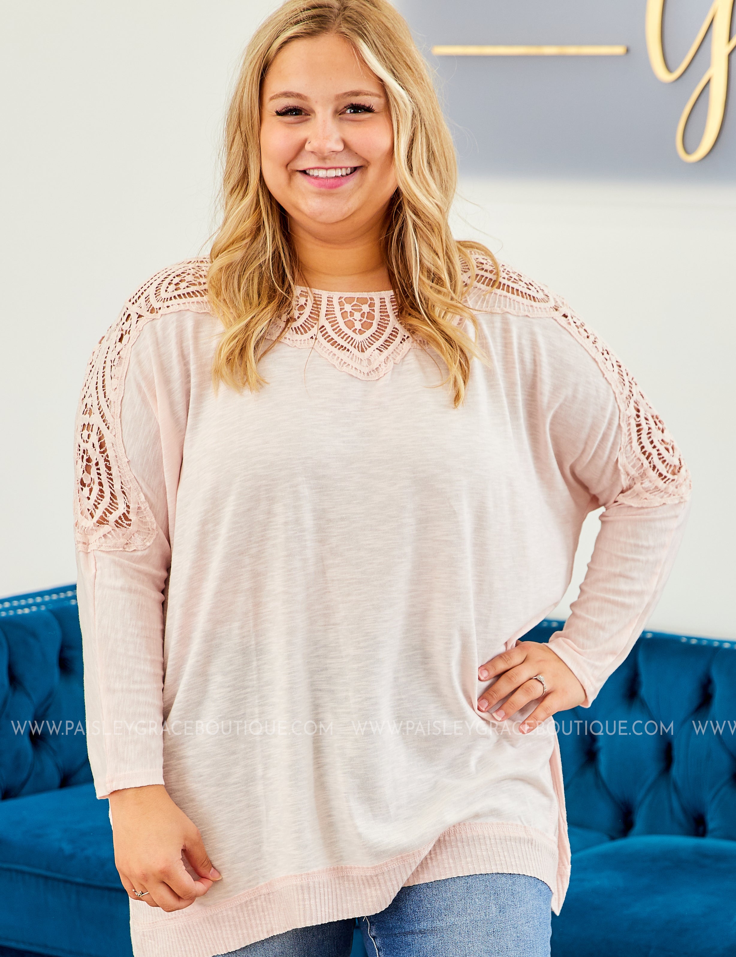 Soft Pink Top with Lace Accent - LAST ONES FINAL SALE
