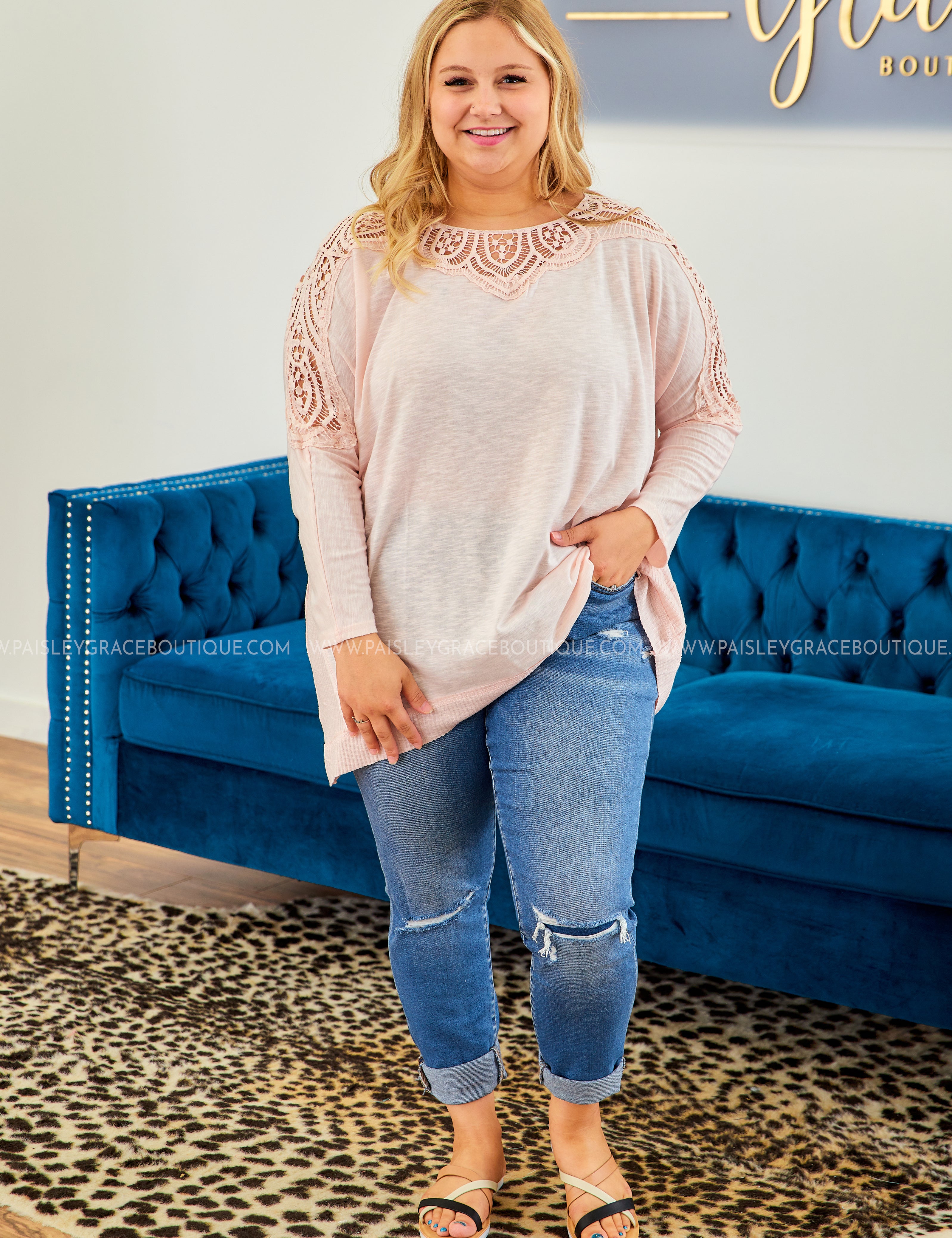 Soft Pink Top with Lace Accent - LAST ONES FINAL SALE