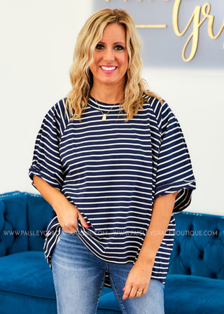 Short Sleeve Stripe Knit Top (2 colors) - LAST ONE FINAL SALE