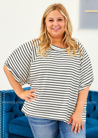 Short Sleeve Stripe Knit Top (2 colors) - LAST ONE FINAL SALE