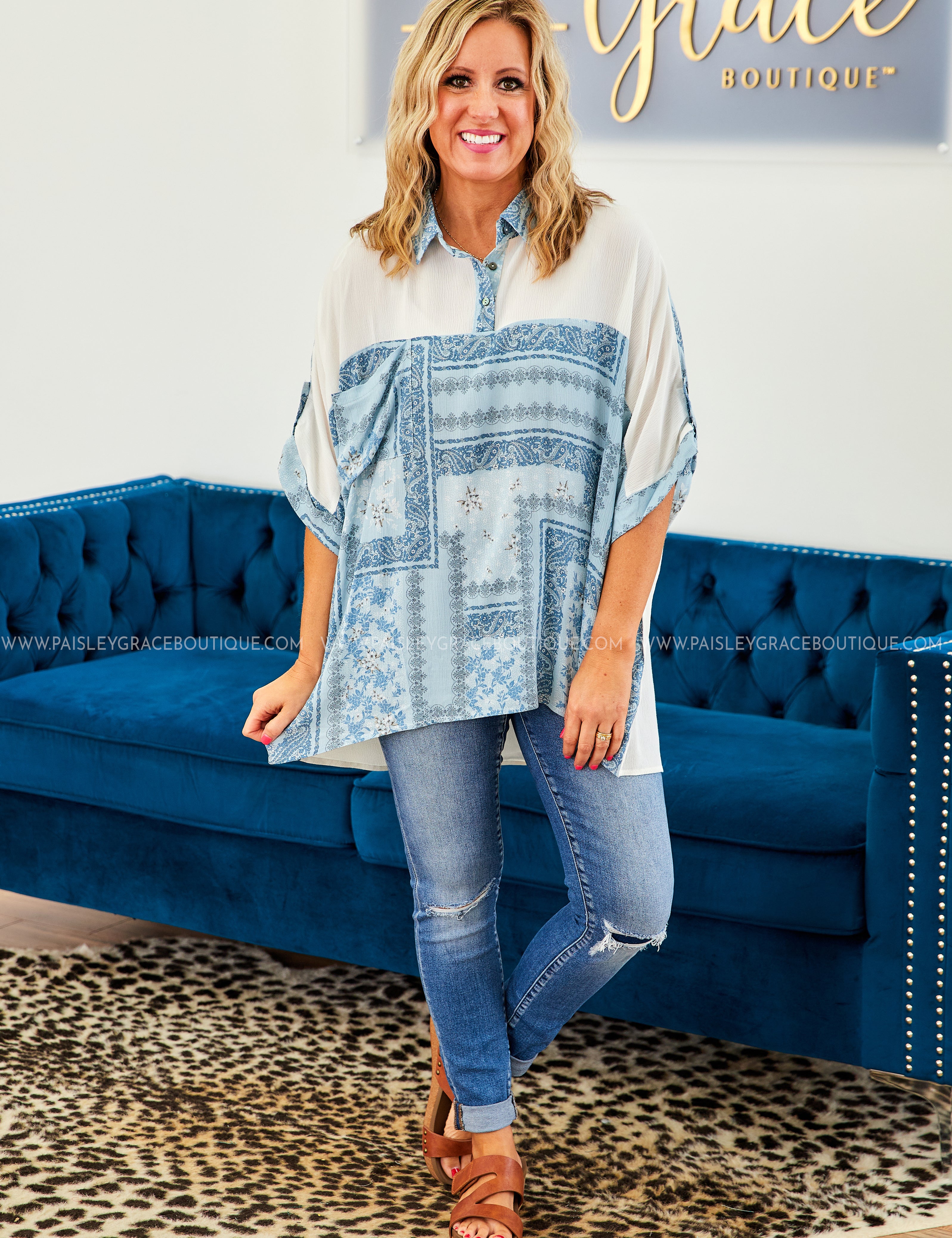 Short Sleeve Paisley Top - 2 Colors - LAST ONES FINAL SALE