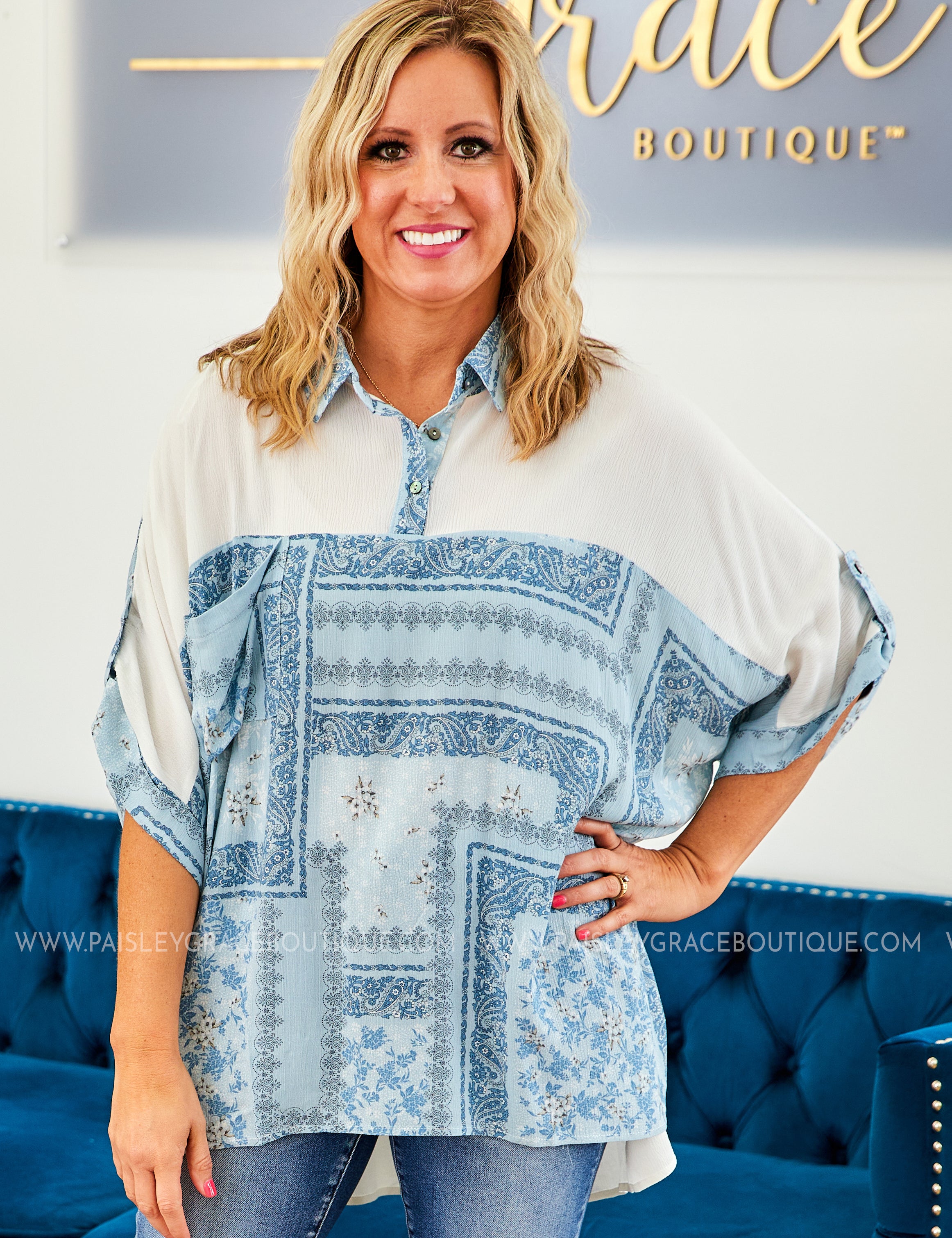 Short Sleeve Paisley Top - 2 Colors - LAST ONES FINAL SALE