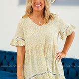 Yellow Floral Top with Crochet Detail - LAST ONES FINAL SALE