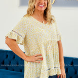 Yellow Floral Top with Crochet Detail - LAST ONES FINAL SALE