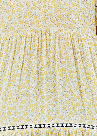 Yellow Floral Top with Crochet Detail - FINAL SALE