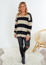 Load image into Gallery viewer, Let&#39;s Get Away Sweater - Taupe/Black - FINAL SALE
