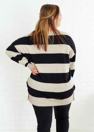 Let's Get Away Sweater - Taupe/Black - FINAL SALE