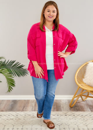 Introducing Me Top/Shacket - Hot Pink - FINAL SALE