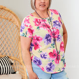 Yellow & Pink Floral Scoop Neck Top* LAST ONES FINAL SALE *
