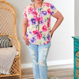 Yellow & Pink Floral Scoop Neck Top* LAST ONES FINAL SALE *
