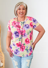 Load image into Gallery viewer, Yellow &amp; Pink Floral Scoop Neck Top  - FINAL SALE
