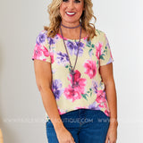 Yellow & Pink Floral Scoop Neck Top* LAST ONES FINAL SALE *