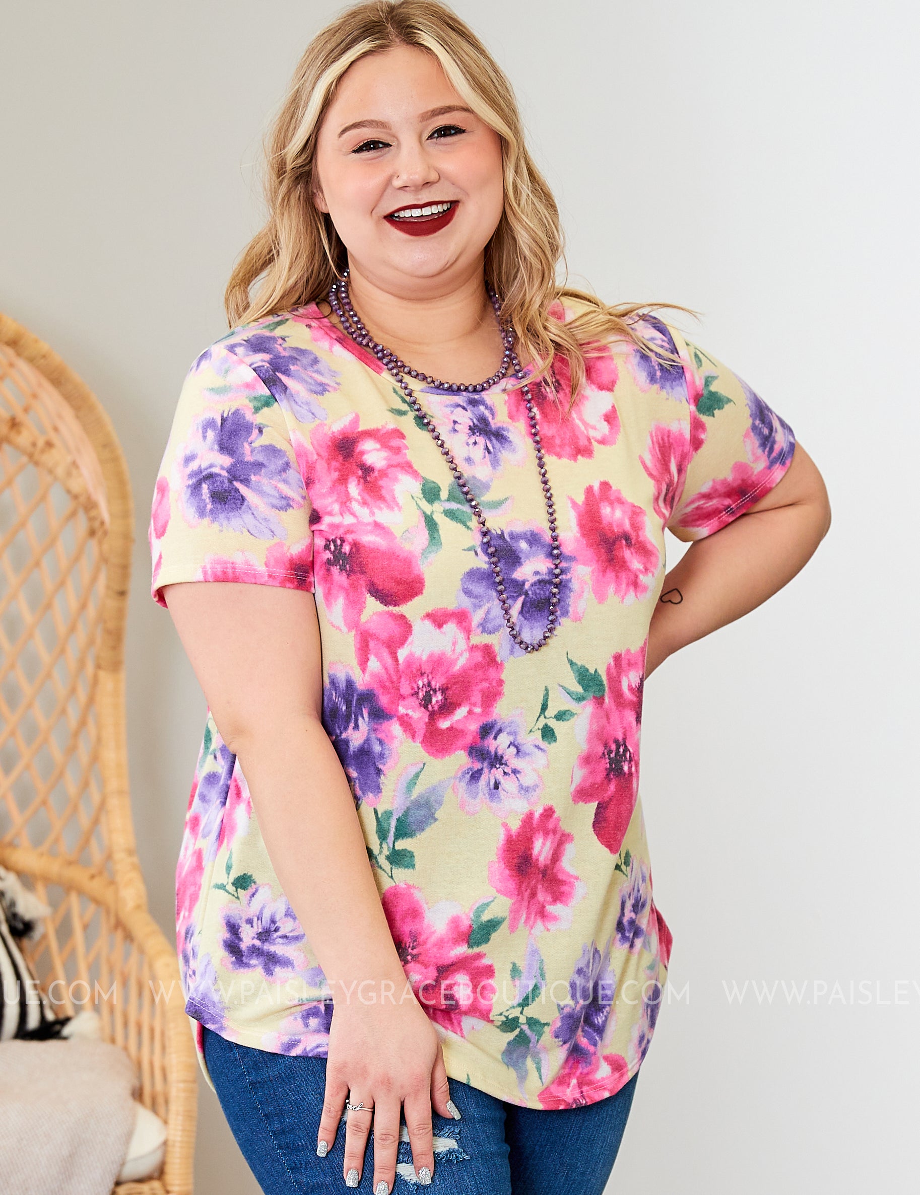 Yellow & Pink Floral Scoop Neck Top* LAST ONES FINAL SALE *