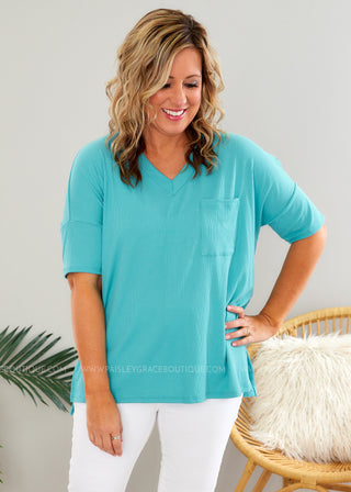 Jet to Paradise Top - Aqua - FINAL SALE