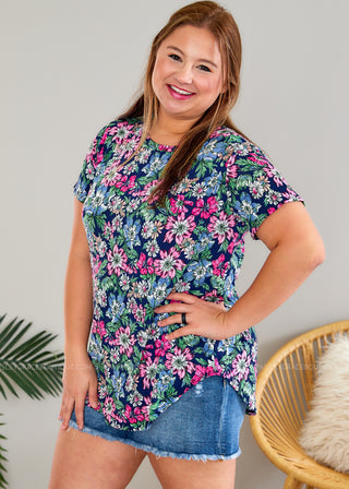 Summertime Blooms Top - Navy - LAST ONE FINAL SALE