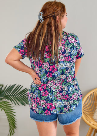 Summertime Blooms Top - Navy - LAST ONE FINAL SALE