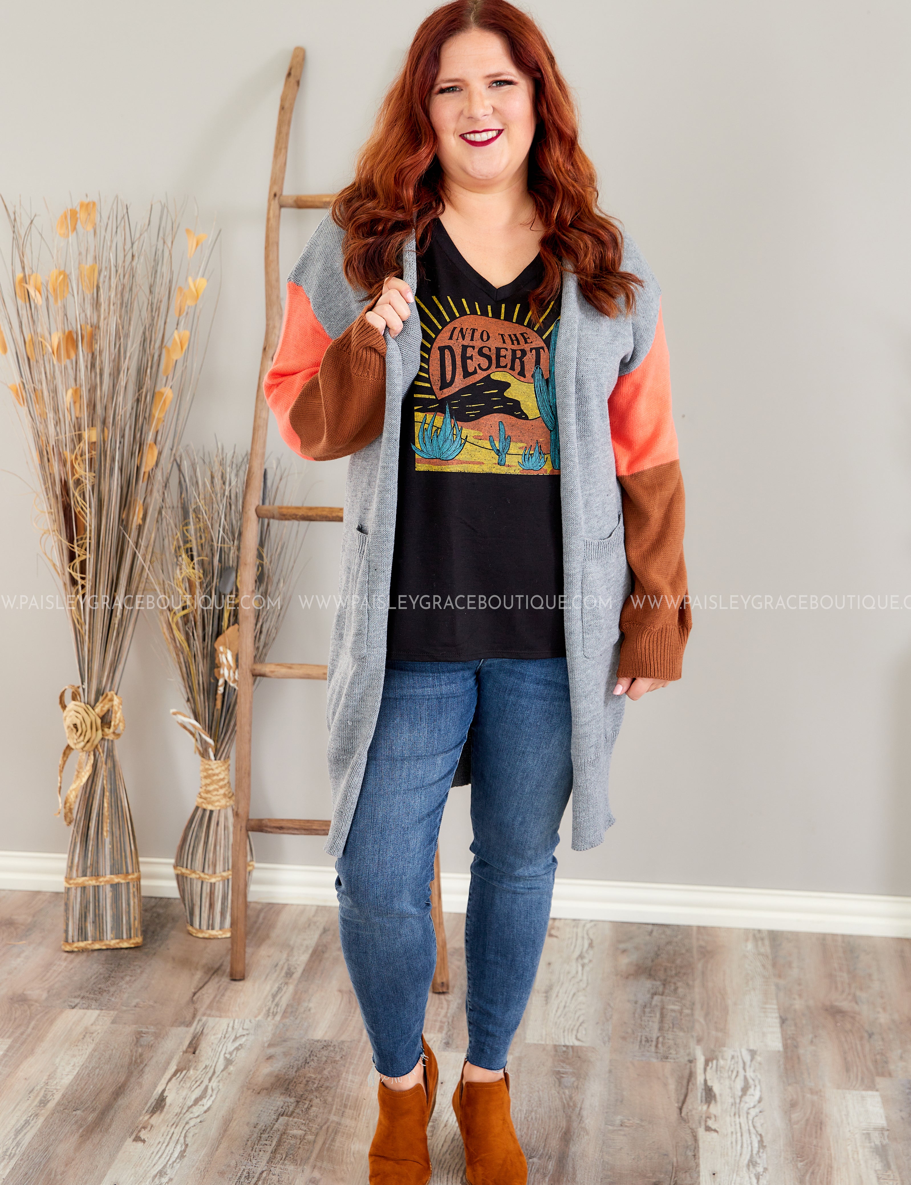 McKinney Cardigan- Grey/Coral - LAST ONES FINAL SALE