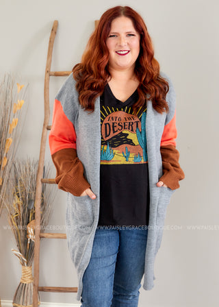 McKinney Cardigan- Grey/Coral - LAST ONES FINAL SALE