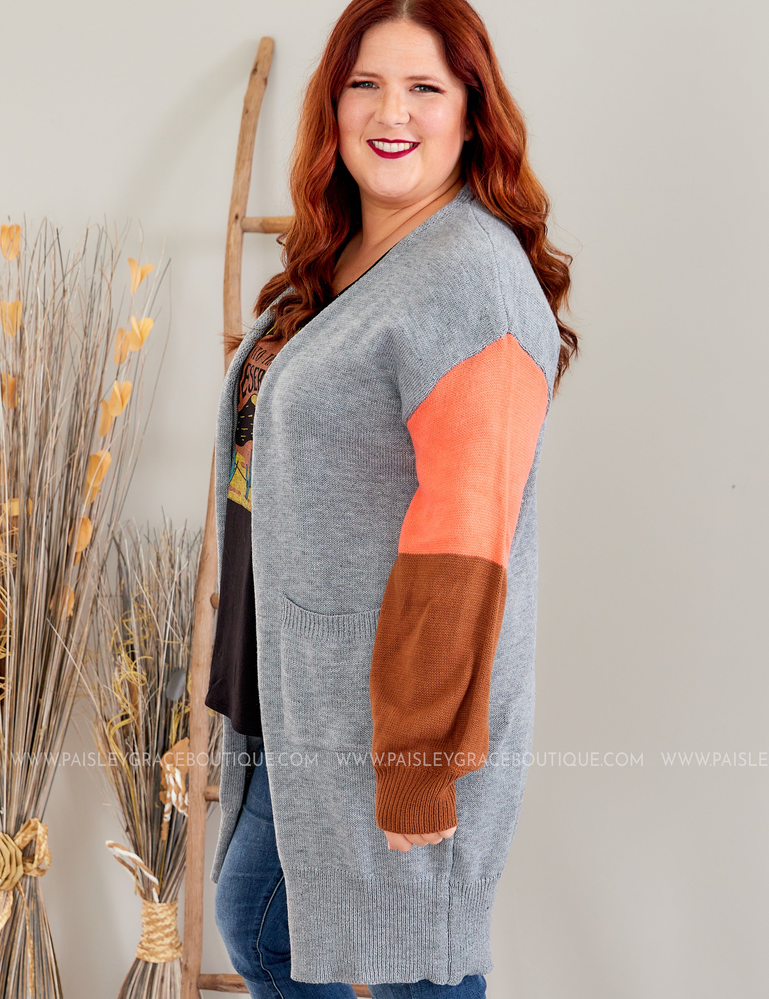 McKinney Cardigan- Grey/Coral - LAST ONES FINAL SALE